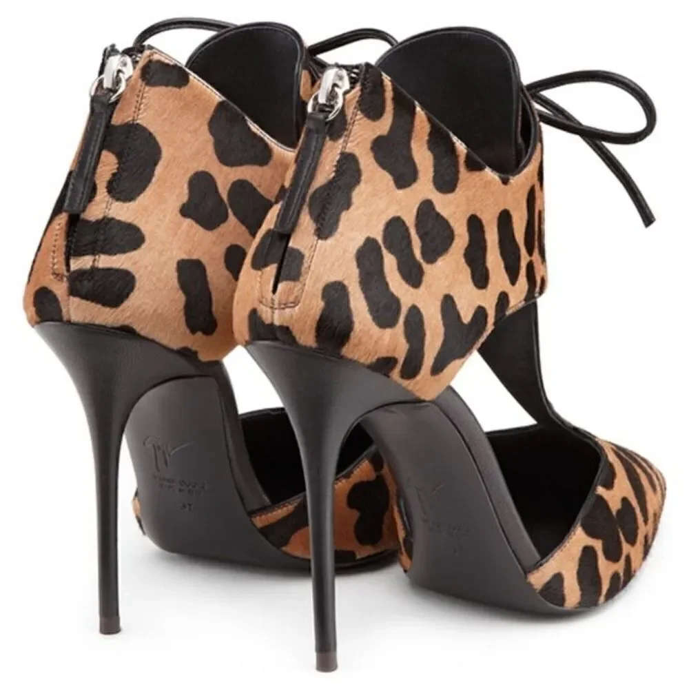 Revolve Giuseppe Zanotti FRIDA Leopard Cheetah Print Lace Up Stiletto